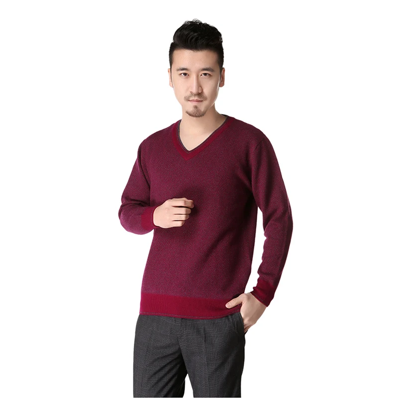 Dilly Мода 100% кашемир толстый v воротник свитер для мужчин осень и зима-DL027