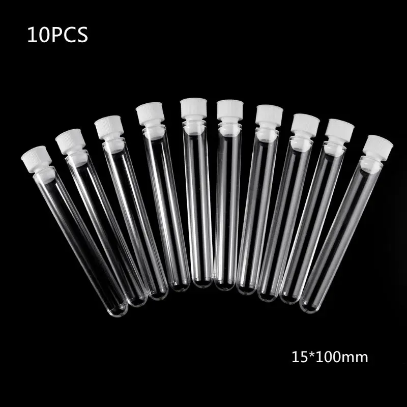 10Pcs/Pack 15x100mm Transparent Plastic Test Tubes Lab Test Tool With