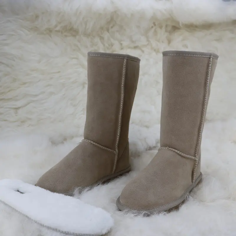 ; Новое поступление года; классические теплые шерстяные ботинки из натуральной воловьей кожи на натуральном меху; зимняя женская обувь - Цвет: Sandy