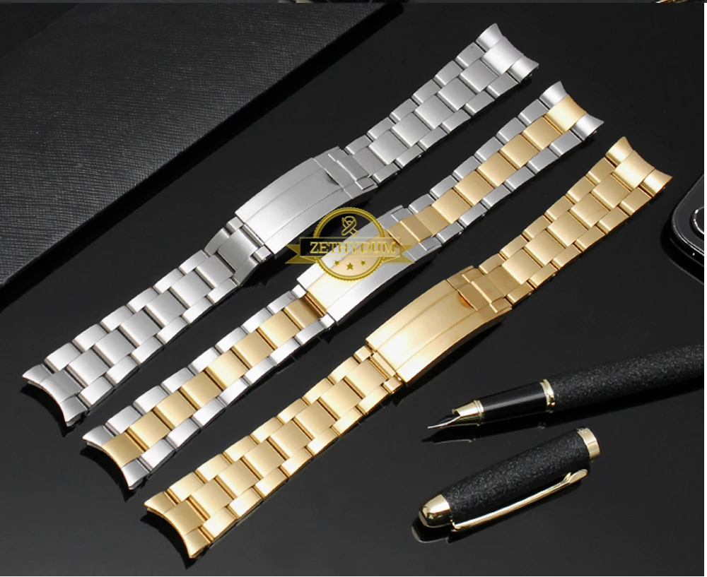 Твердый браслет из нержавеющей стали, изогнутые концы, металлический ремешок для часов 20 мм, ремешок для часов, мужские часы, серебристые, золотые, цветные часы, аксессуары