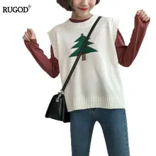 Rugod, новинка, милый Рождественский свитер, жилет для женщин, pull femme hiver, вязаный свитер с круглым вырезом, с рисунком Зеленой Елки, теплый свитер, жилет
