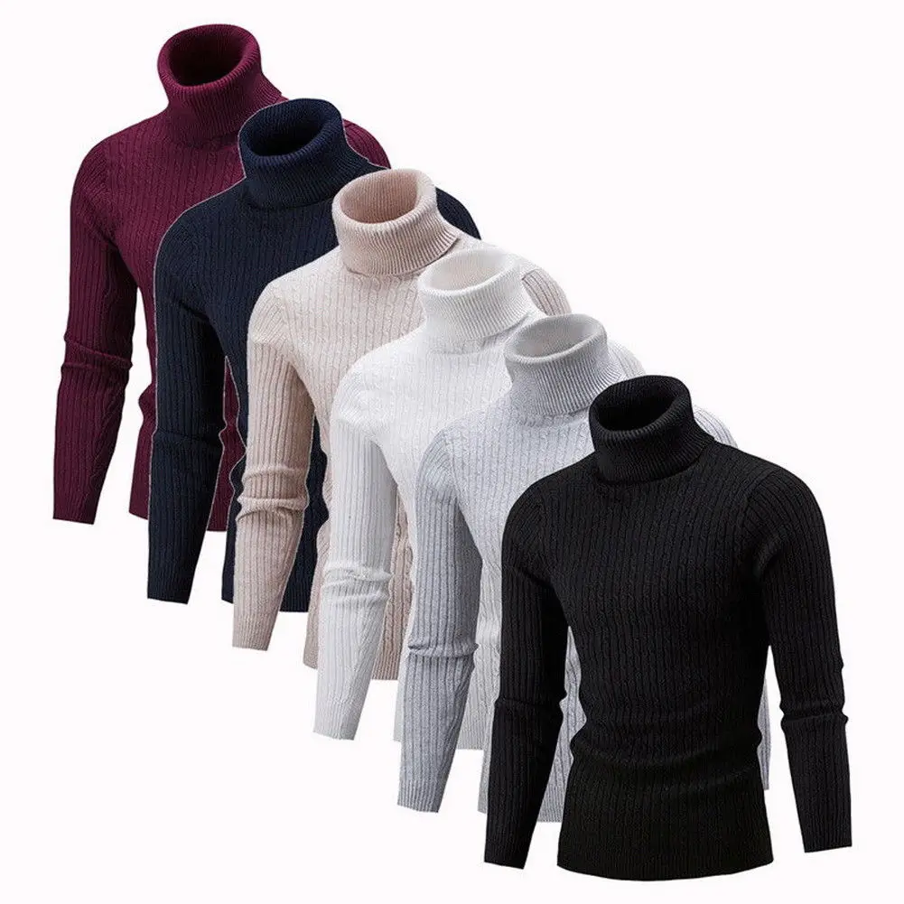 Thefound 2019 Модные мужские зимние вязаные высоким отворачивающимся туника с высоким воротником свитер Джемперы Топы трикотажные изделия