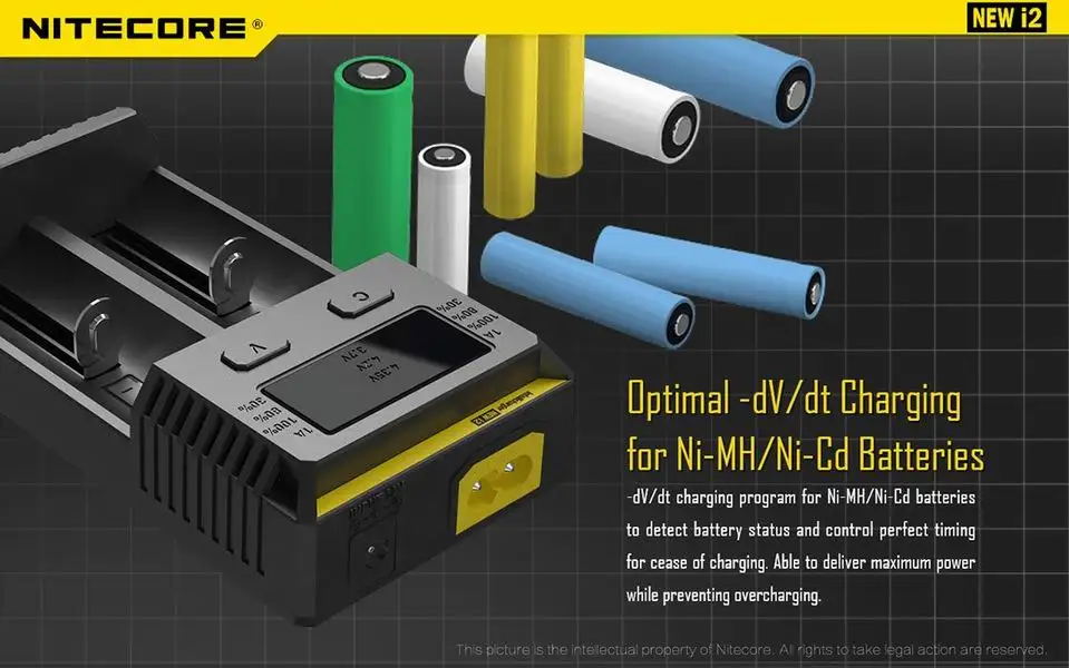 Nitecore Intelli Зарядное устройство i2 16340 CR123A 10440 AA AAA 14500 18650 26650, 22650, 17670, li-ion/никель-металлогидридных универсальное Батарея Зарядное устройство