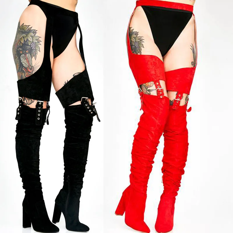 

Prova perfetto European Style Night Club Sexy Woman Long Boots Chunky High Heels Stage Belt Over-the-knee Pants Boots Woman
