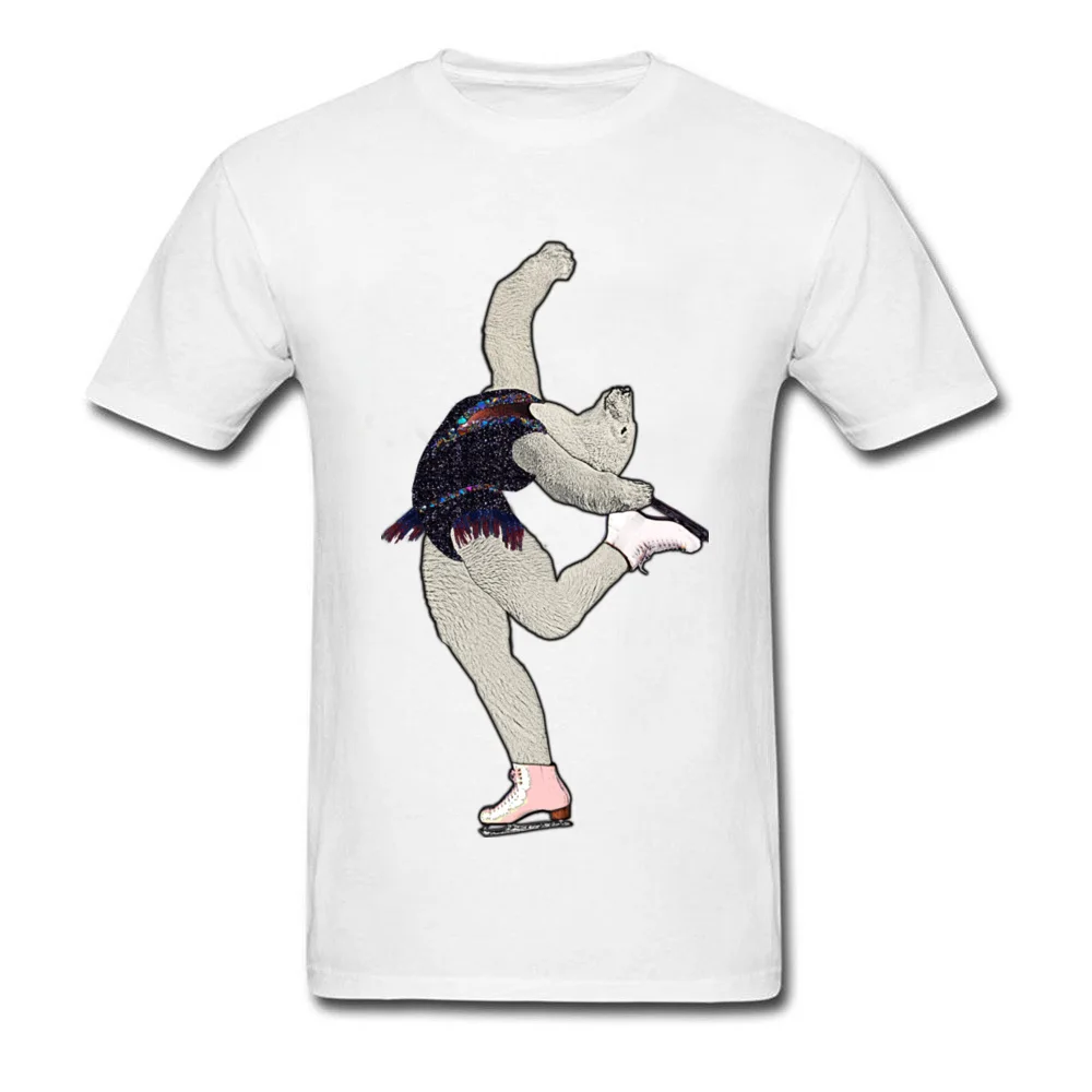 Bear Ice skating 2018 Birthday Tops & Tees O-Neck Pure Cotton Short Sleeve Top T-shirts for Men Tee Shirts Summer Fall Bear Ice skating white