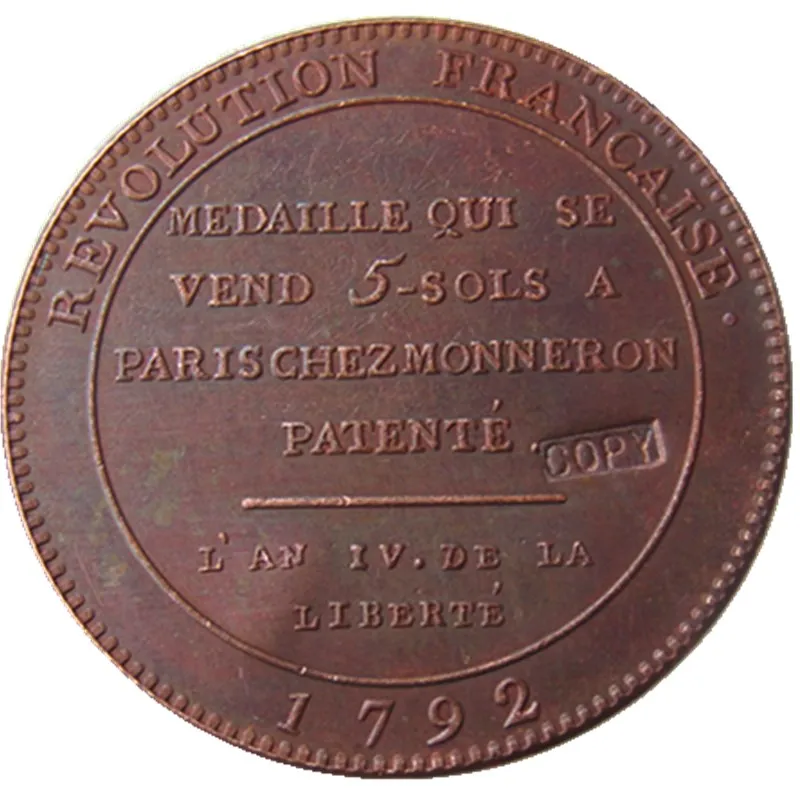 

France 1792 5Sols 100% Copper Copy coins