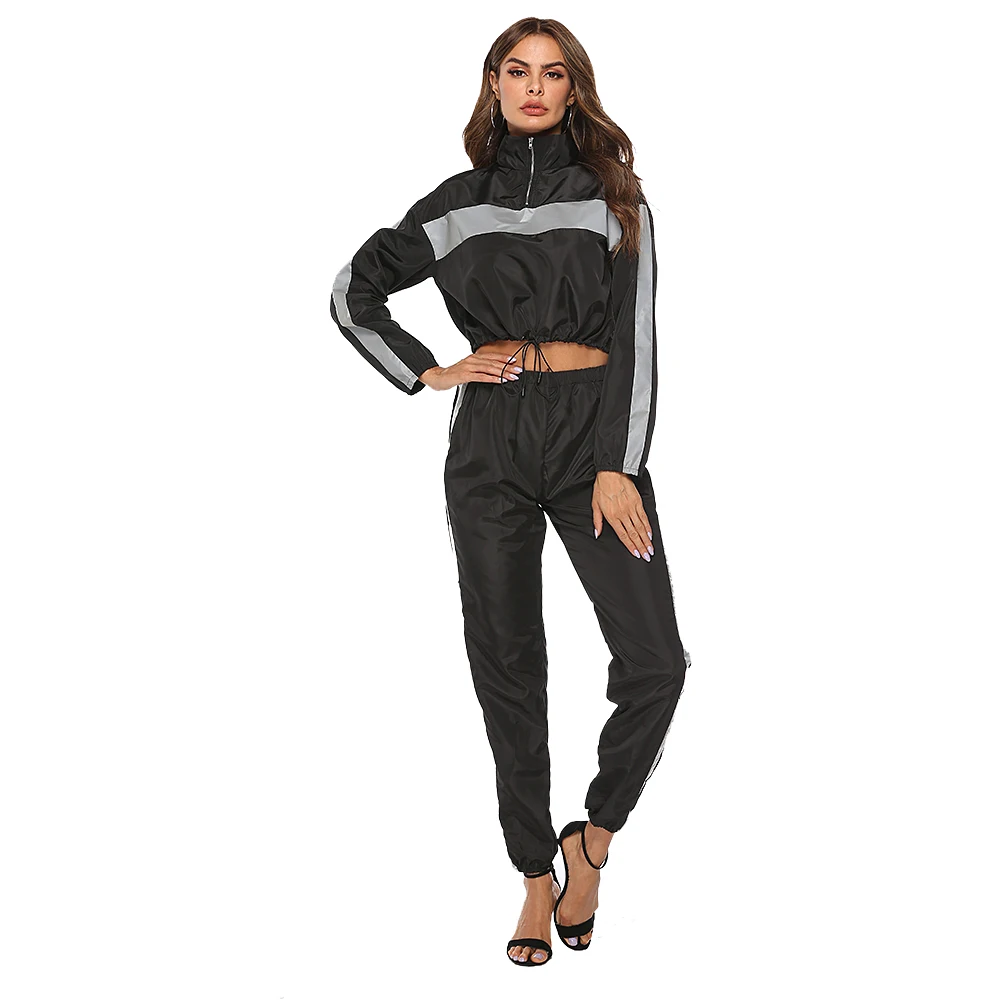 

2019 New Women's Reflective Jacket Elastic Drawstring Set Running Outdoor Sport Coat Long Sleeve Sports Nightclub Style