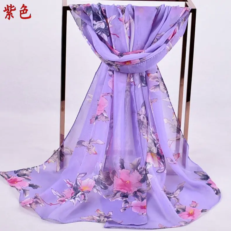 Модный шифоновый шарф для женщин, мягкий Шелковый шейный платок, хиджаб, винтажные шарфы с птичьим принтом для женщин, палантин для женщин - Цвет: Фиолетовый