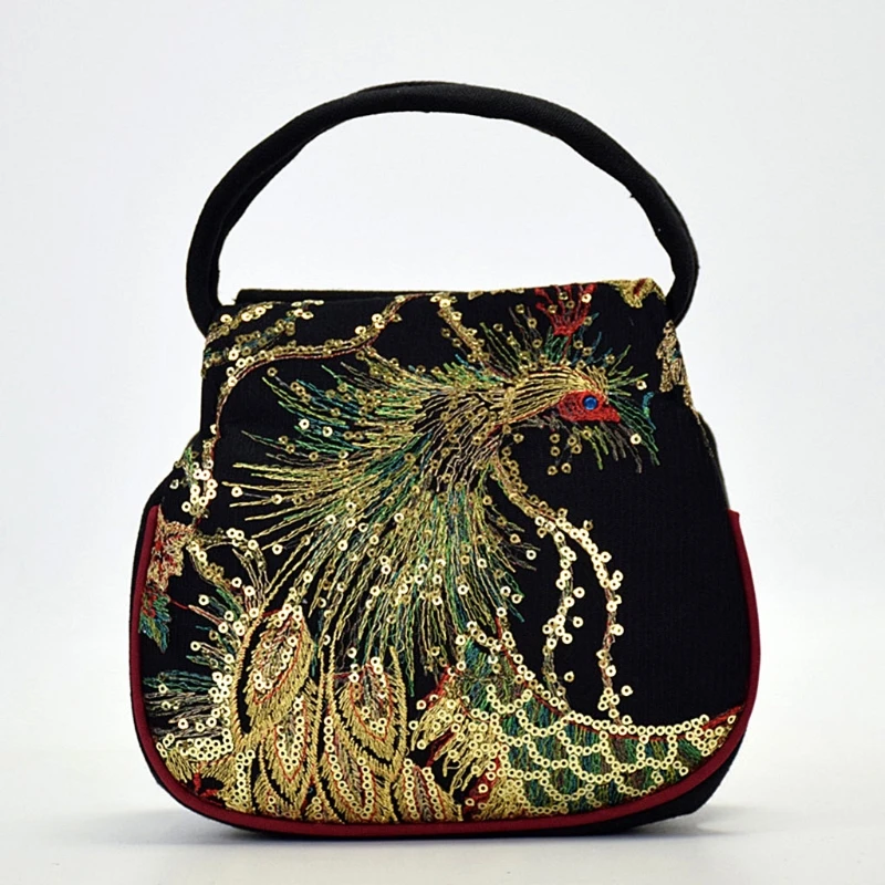 

Women Canvas Peacock Embroidery Ethnic Retro Handbag Small Bag Phone Case Pouch