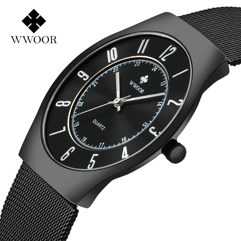 

2017 Top Luxury Brand WWOOR Men Ultra Thin Waterproof Sports Watches Men's Quartz Wrist Watch Male Black Clock relogio masculino