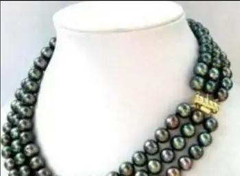 

Beautiful 3row 8-9MM Black Pearl Necklace 17-19"