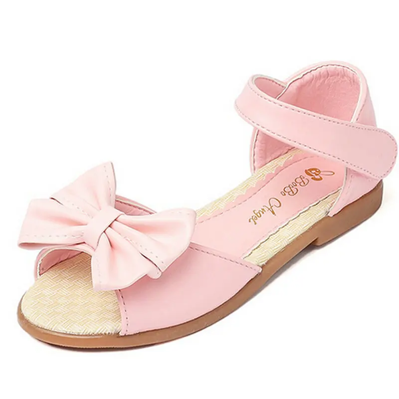 Летняя обувь сандалии для девочек Дети Платье для девочек сандалии детские кожаные туфли детей на плоской подошве с бантом