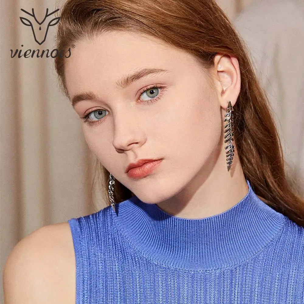 

Viennois Arrows Long Earrings for Women Vintage Silver Color Stud Earrings Female Chic Jewelry