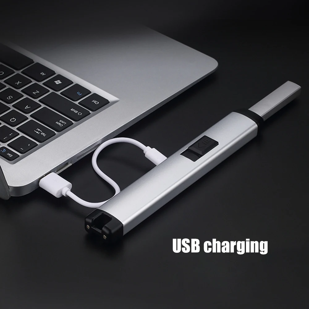

USB Windproof Long Electric arc lighters usb rechargeable pulse lighter Candles and Fireworks Metal case for kitchen 0