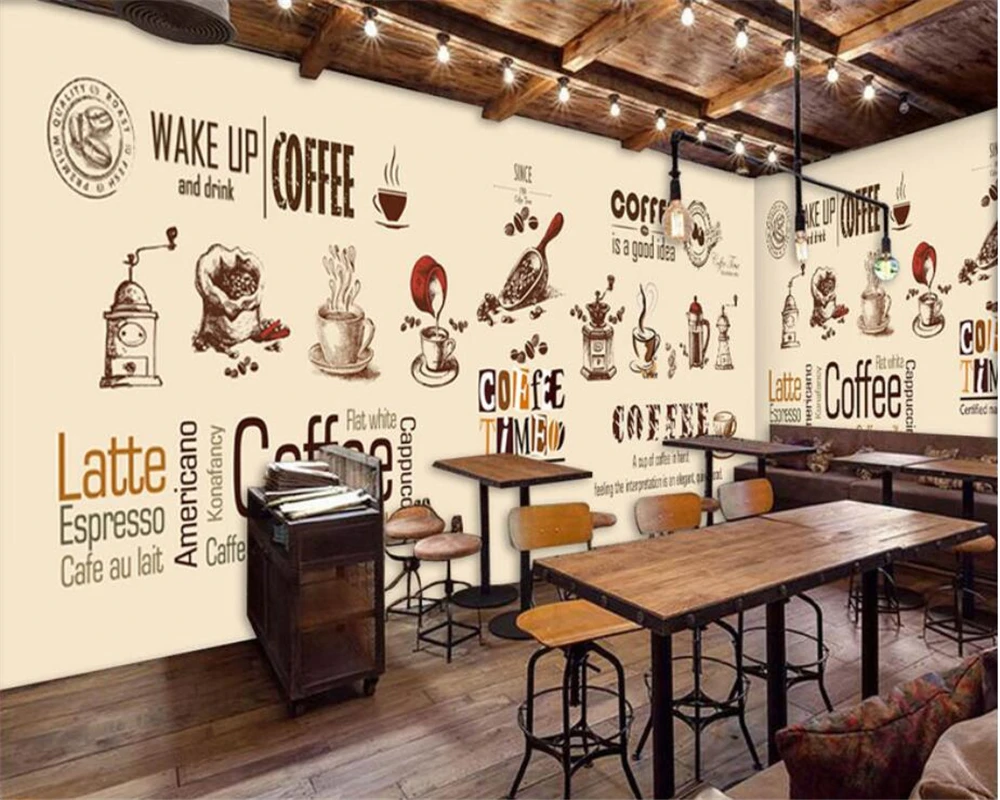 Papel tapiz pintado a mano, taza de Café Americano europea, cafetería