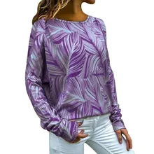 Уличная одежда большого размера Женская мода Свободный Повседневный длинный рукав цветочный принт Круглый Вырез Топ moletom женское Inverno