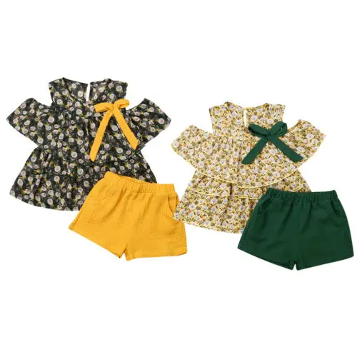 

Girl Clothes 2019 Toddler Kid Baby Girl Summer Outfits Chiffon T-shirt Tops+Short Pants 2pcs Clothes