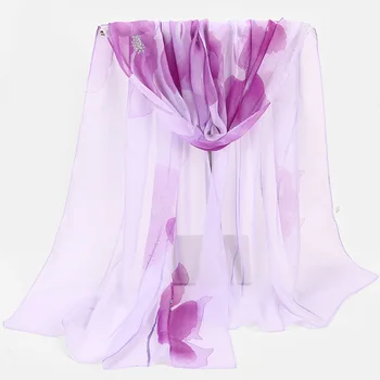 

New Arrival Scarf For Women Print Chiffon Lotus Female Silk Scarf Wild Sun Protection Shawl Beach Towel Scarves For Ladies