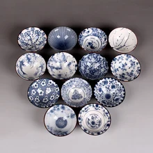 6 шт./лот 50/60 мл в японском стиле синий и белый фарфор под рамой Керамика Зелёный чай чашка Винтаж мастер ради Шапки Чай чашка