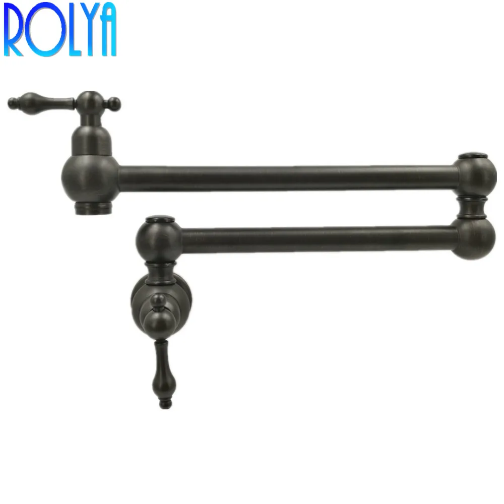 

Rolya Traditional Wall Mounted Pot Filler Faucet Retractable 2-Handle Cold Only Kitchen Tap with Dual Swing Joints ORB