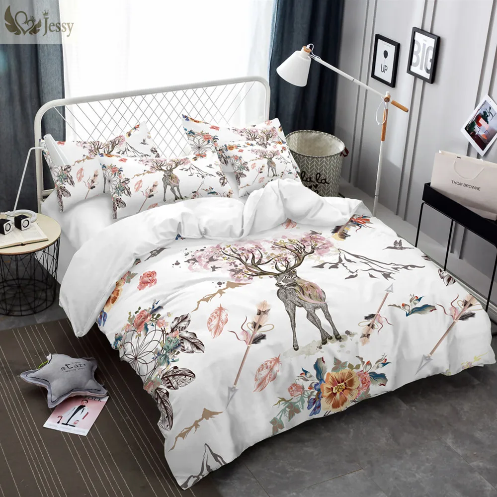 

Jessy Home Bedding Set Floral Moose Duvet Cover Animal Reindeer Duvet Cover Set for Kids Deer Bedspread Without Fillings