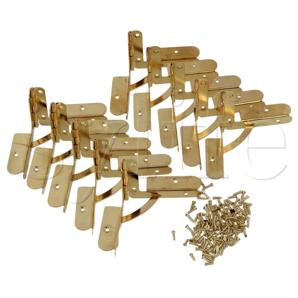 

Golden Vintage Furniture Cabinet Closet Plane Hinges with Screws Set of 10 Iron