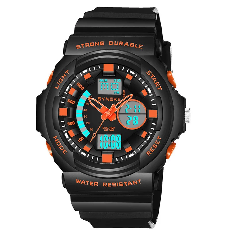 

Men high-quality PU plastic strap 50M Waterproof Chronograph Sport Digital Watches Analog Dual Time Alarm Date Hot #4M10#F