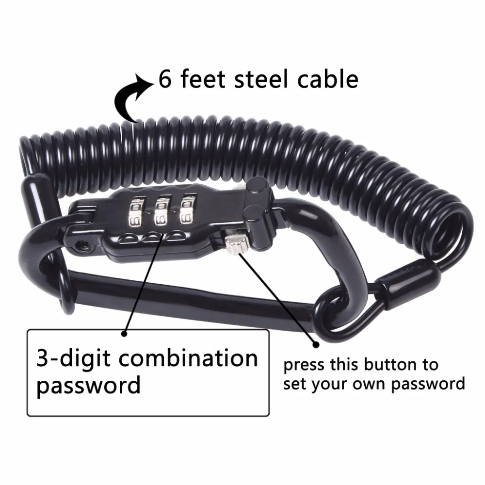 50 шт. прочный замок для мотоциклетного шлема с 3-значный комбинация блокировки паролей и 6 футов Сталь кабель для обеспечения безопасности вашего шлема