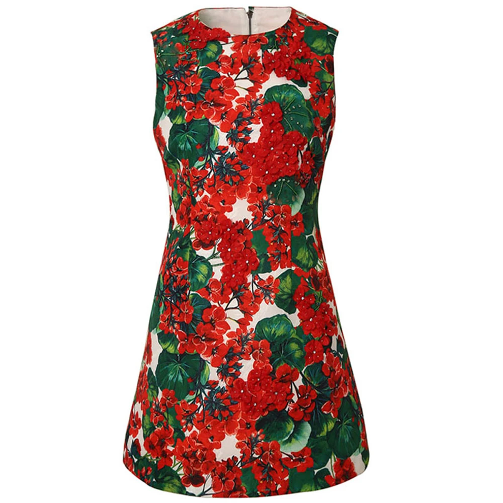 

Red RoosaRosee Fashion Runway Women 3d Flower Applique Beads Mini Dress Spring Summer Print Elegant Party Dresses Lady Vestidos