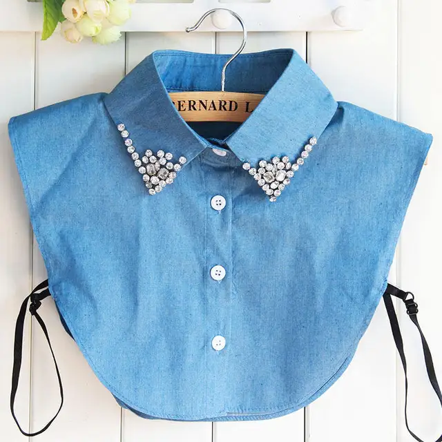 Women Fashion Detachable Collars Blue Jeans Denim Fake Lapel Collar