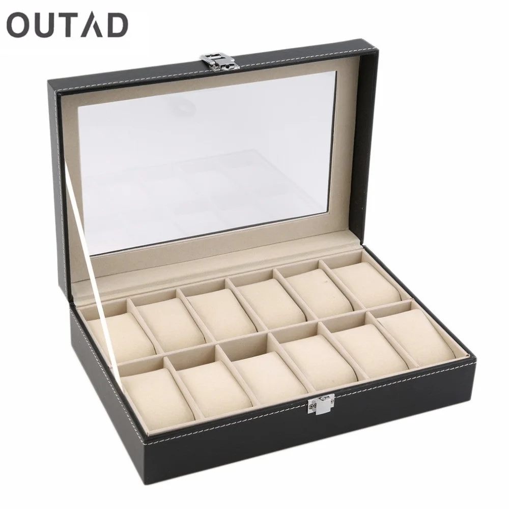 

GENBOLI 12 Slots Grid PU Leather Watch Display Box Jewelry Storage Organizer Case Locked Boxes saat kutusu caixa para relogio