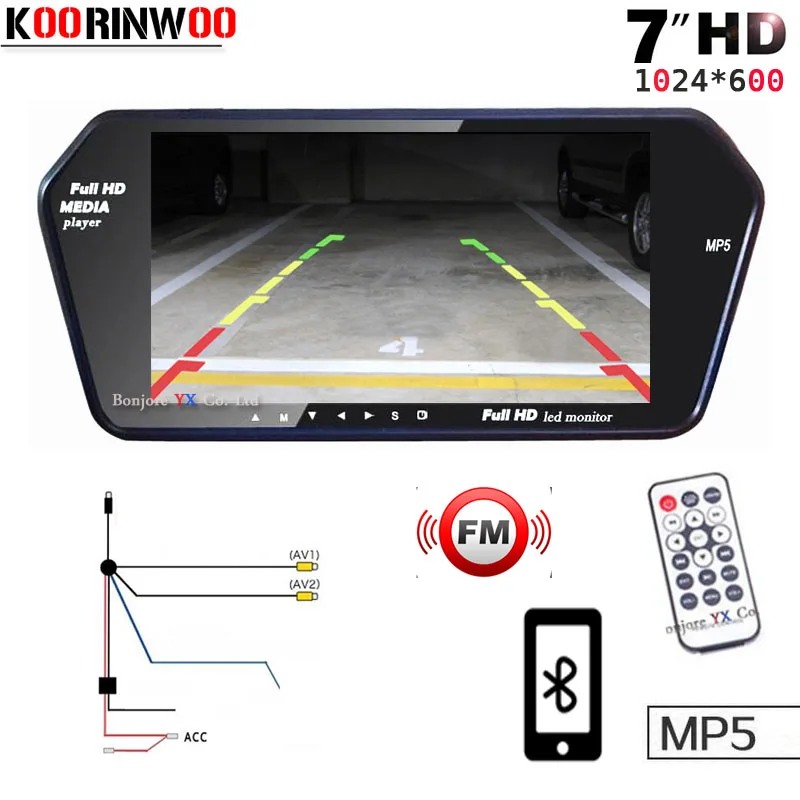 Автомобильное Зеркало Koorinwoo с высоким разрешением 1024x600 TFT ЖК 7 дюймовый