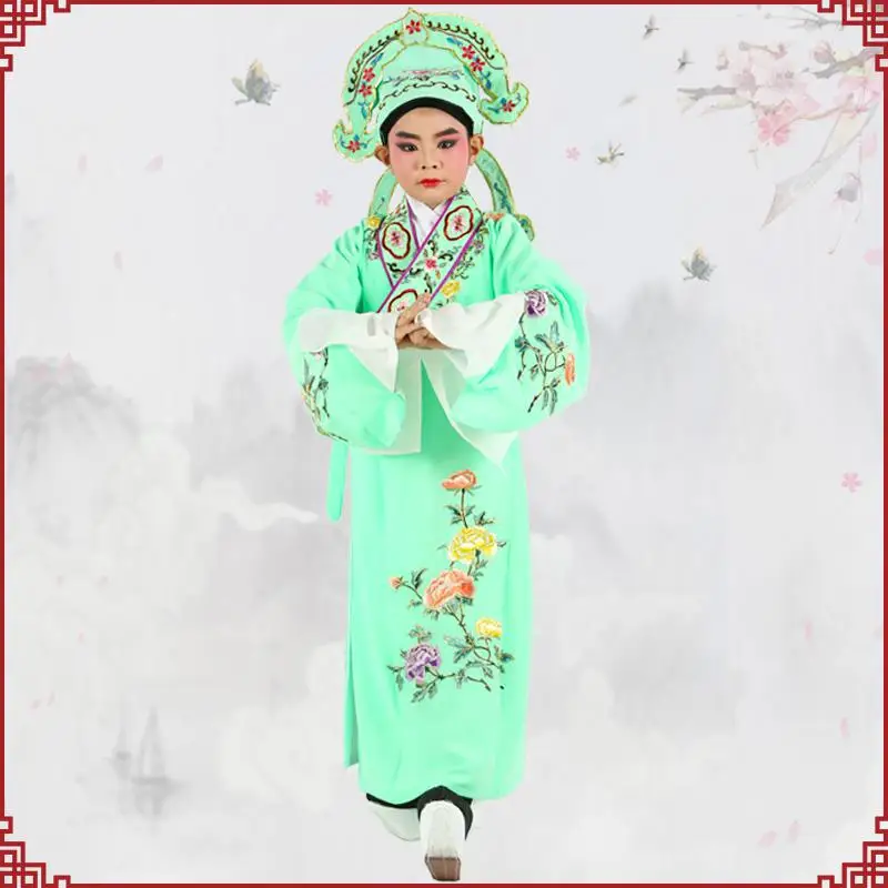 Китайская традиционная опера костюм Детская винтажная сценическая одежда древний ребенок мальчиков Пекин Operas одежда s-xl - Цвет: Light Green