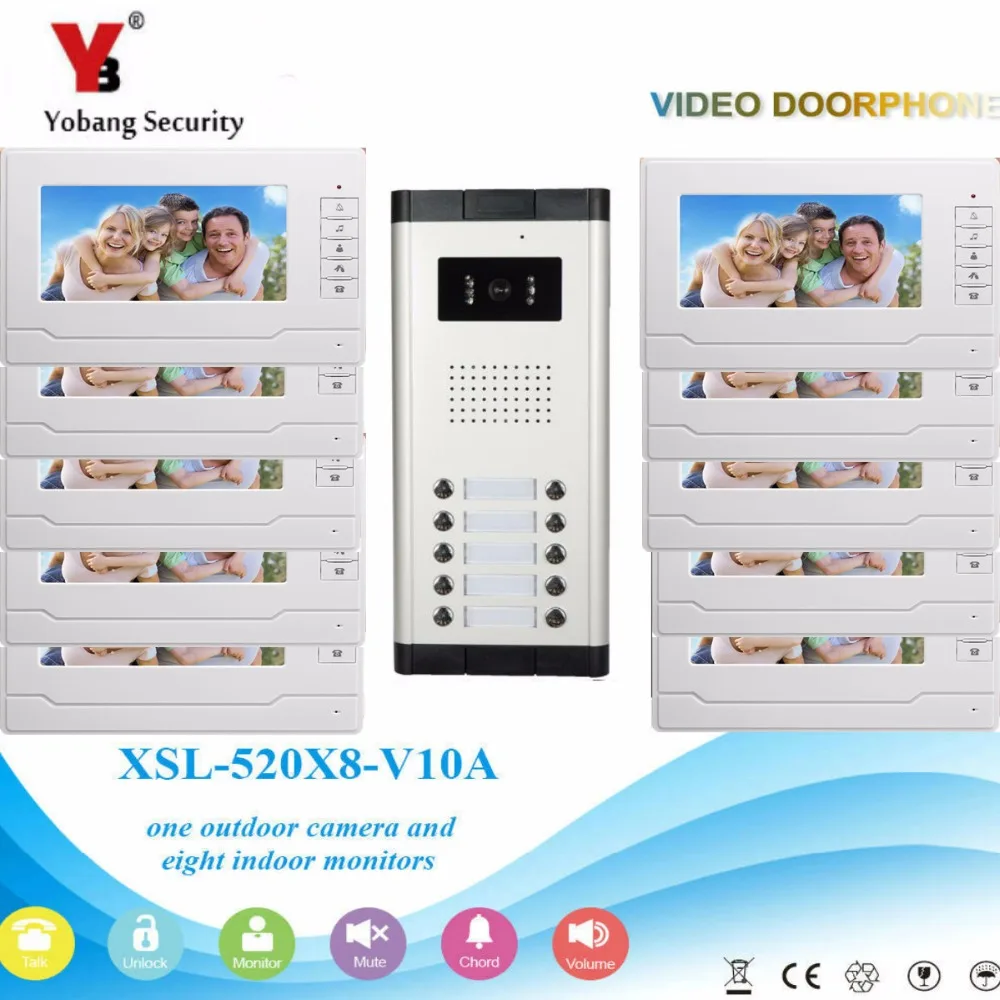 

YobangSecurity Video Intercom 7"Inch Wired Video Door Phone Doorbell Intercom Monitor Camera Bell System For 10 Units Apartment