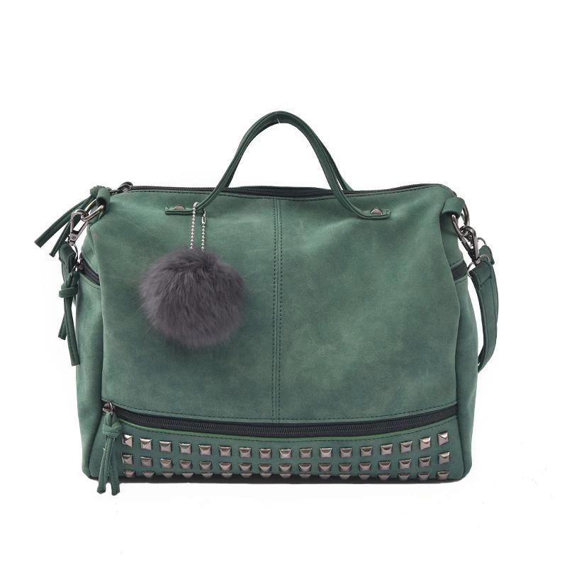 Women Shoulder Bag PU Leather Vintage Female Top-handle Bags Rivet Design Large Ladies Pompon Handbags Girls Bags Bolsa SS0344 (4)