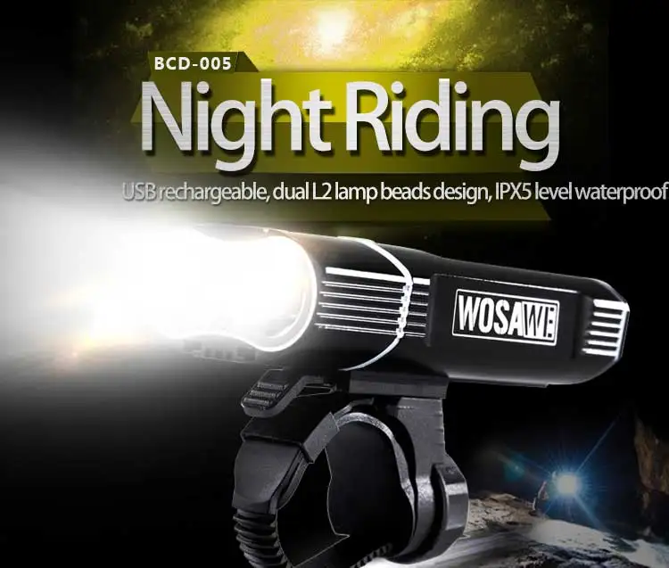 Top WOSAWE 2400 Lumens Bicycle Light with 18650 Built-in Batteries USB Rechargeable Bike Light 2-XML LED lamp Flashlight 5 modes 0