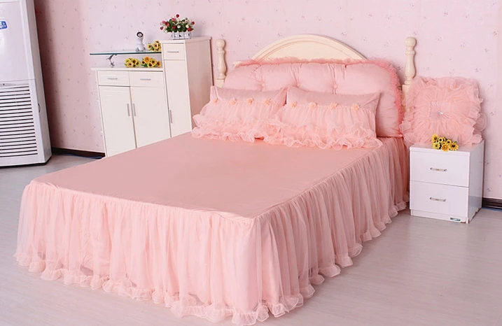 Покрывало, постельное белье, комплект из четырех предметов, кружевное розовое постельное белье принцессы, хлопковое покрывало, покрывало из чистого хлопка