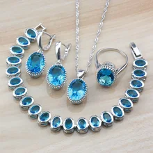 Простой Овальный Небесно-Голубой фианит 925 серебро 4 шт комплекты украшений для женщин молодой костюм Handsel независимая подарочная коробка