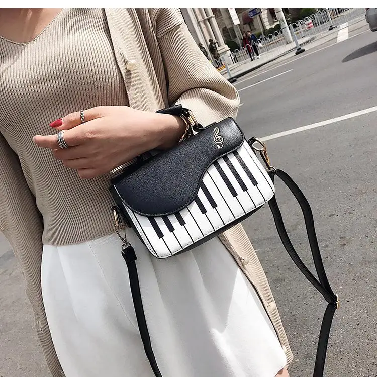 Модные женские сумки с рисунком пианино, женские сумки через плечо, повседневные сумки-мессенджеры с клапаном, качественные женские сумки на плечо - Цвет: Black