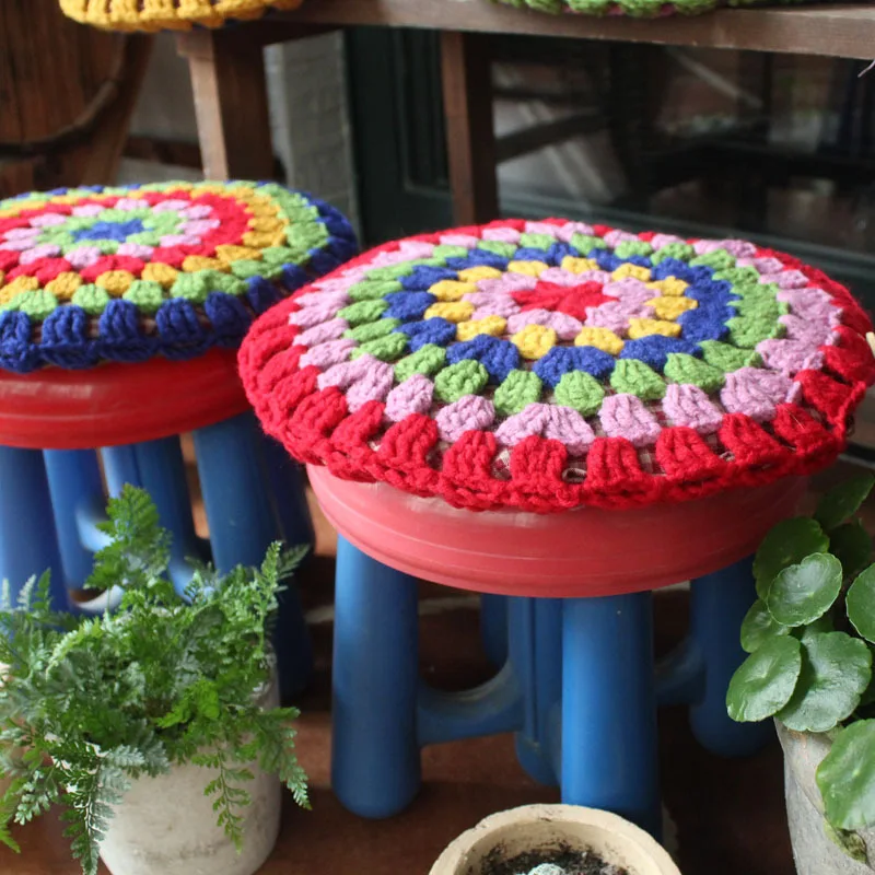 Crochet National Style Handmade Round Bar Stool Cushion Knit Crochet National Style Handmade Round Bar Stool Cushion Knit Creative Craftwork Throw Pillow Cover 5colors Freeshipping Dropship In From Home