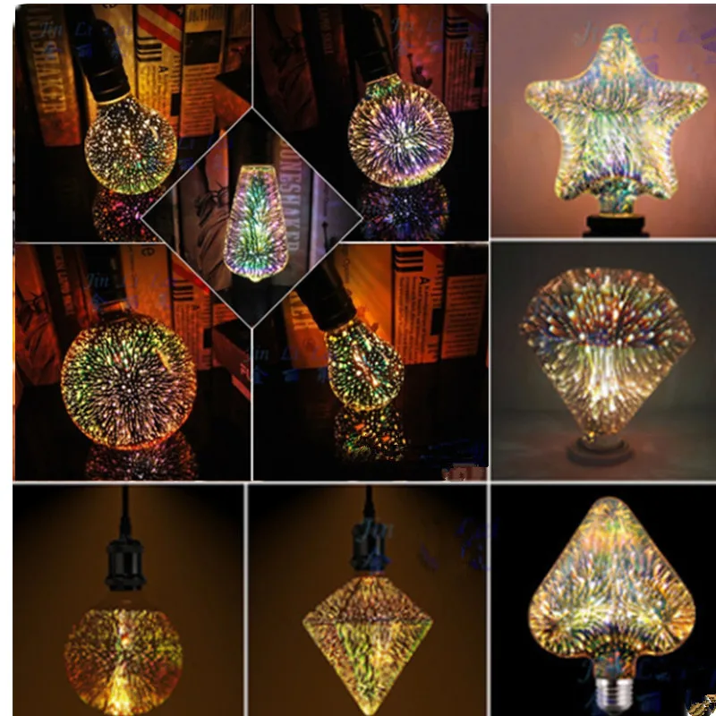 2 шт. красивый LED 3D blub G95 ST64 A60 G80 Алмазная форма 7 Вт E27 110 В 220 красочная волшебная