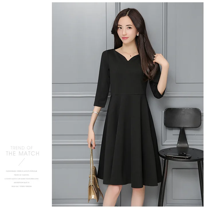 Women Black Dress V-Collar Elegant Dresses Evening Party Clothes Half Sleeve Sexy A Style Dress Women 2018 New AS154 (3)