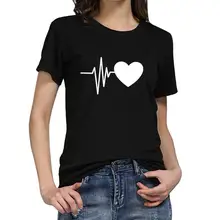 Летняя женская Свободная футболка с короткими рукавами и принтом сердца, повседневный топ с круглым вырезом