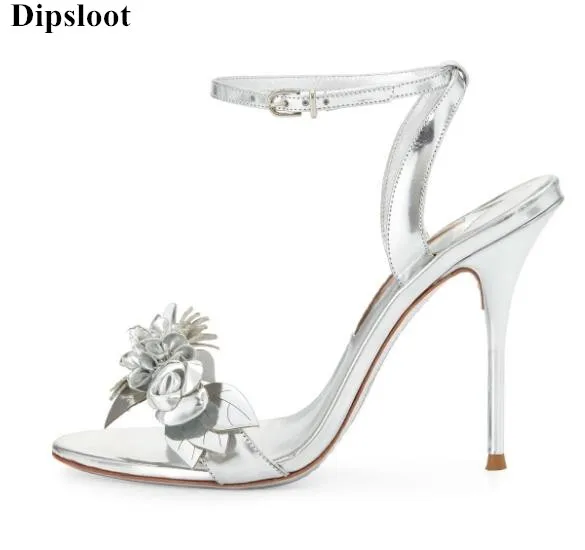 

Dipsloot Hot 3d Flower Embellished Stiletto High Heels Dress Wedding Shoes Woman Buckle Strap Gladiator Sandals Peep Toe Shoes
