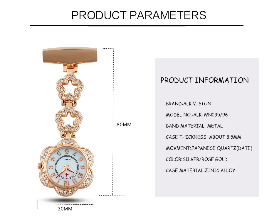 ALK видения клип на Fob часы для Медсестры Брошь настенные часы медсестра Японии кварцевые двигаться для мужчин t для женщин сталь карманные