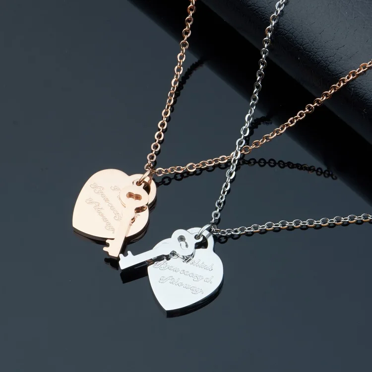 

Fashion Luxury Brand Stainless Steel Rose Gold Color Key Heart Love Pendant Necklace Women Gift