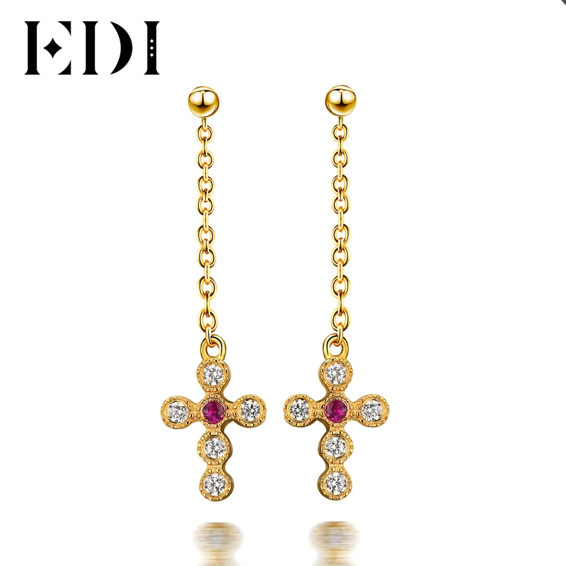 

EDI 2017 Trendy Woman 925 Sterling Silver Drop Earrings Yellow Natural Ruby Hangers Dangle Earring For Women Fine Jewelry Gift