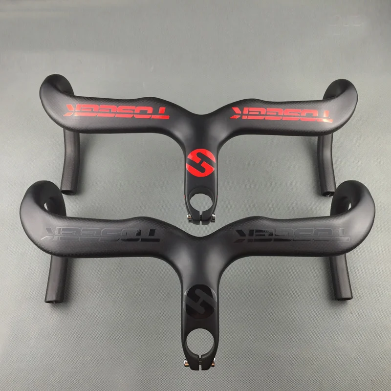 

TOSEEK Full Carbon Fiber Integrated Road Bicycle Handlebar 3K Matte Road Bike Handle Bent bars Black/Red 400/420/440mm