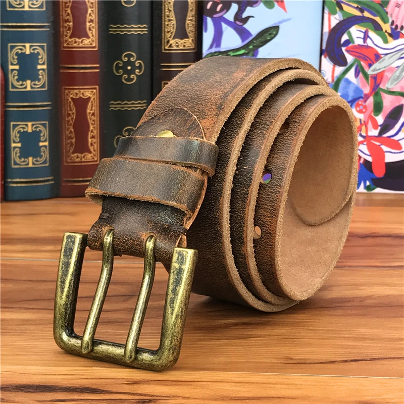 Doble Pin Vintage cinturón hebilla Super ancho 4,2 CM cuero genuino hombres cinturón lujo Ceinture Homme Jeans Cinturon Mujer MBT0018 - 2