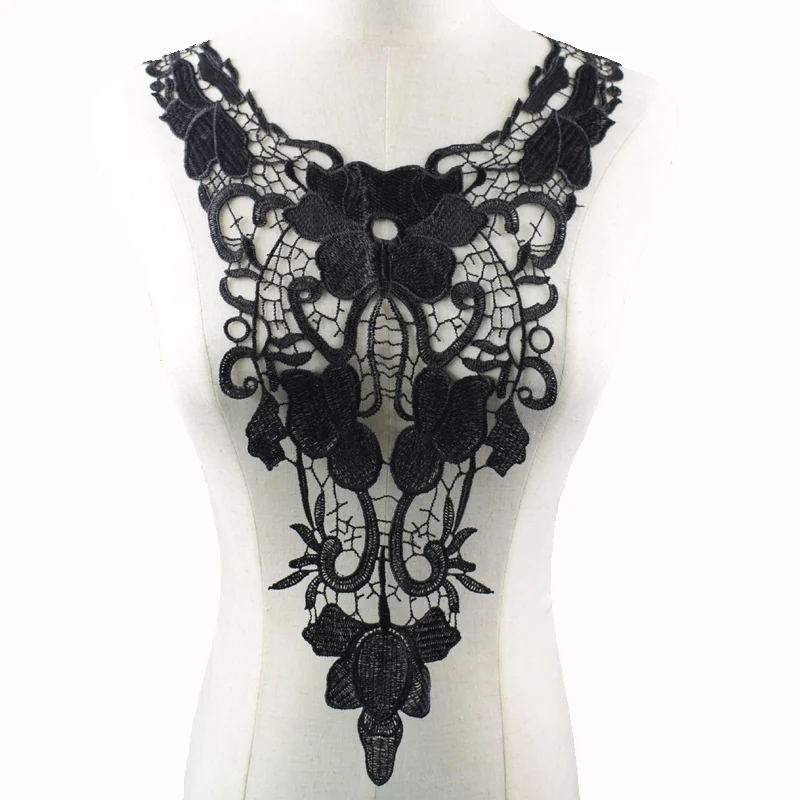 Embroidered Lace Neckline Collar Trimming Embellishment Applique Black